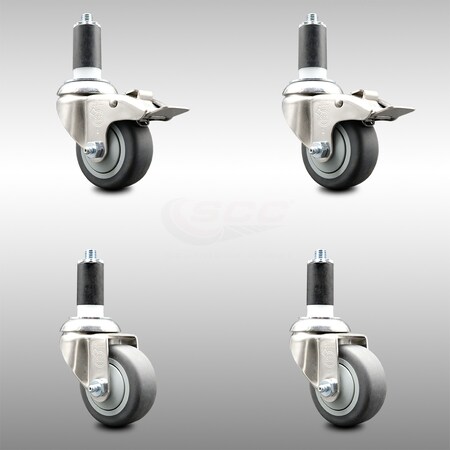 Service Caster 3.5 Inch 316SS Thermoplastic Rubber 1-3/8 Inch Stem Caster Lock Brake SCC, 2PK SCC-SS316TTLEX20S3514-TPRB-2-S-2-138